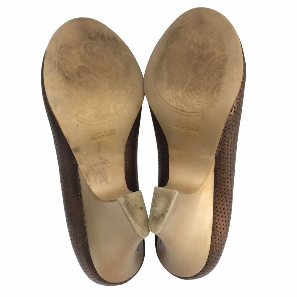 KENNETH COLE REACTION Shocking Gold Brown Bronze Leather Heels Shoes Size 10 - Picture 6 of 10